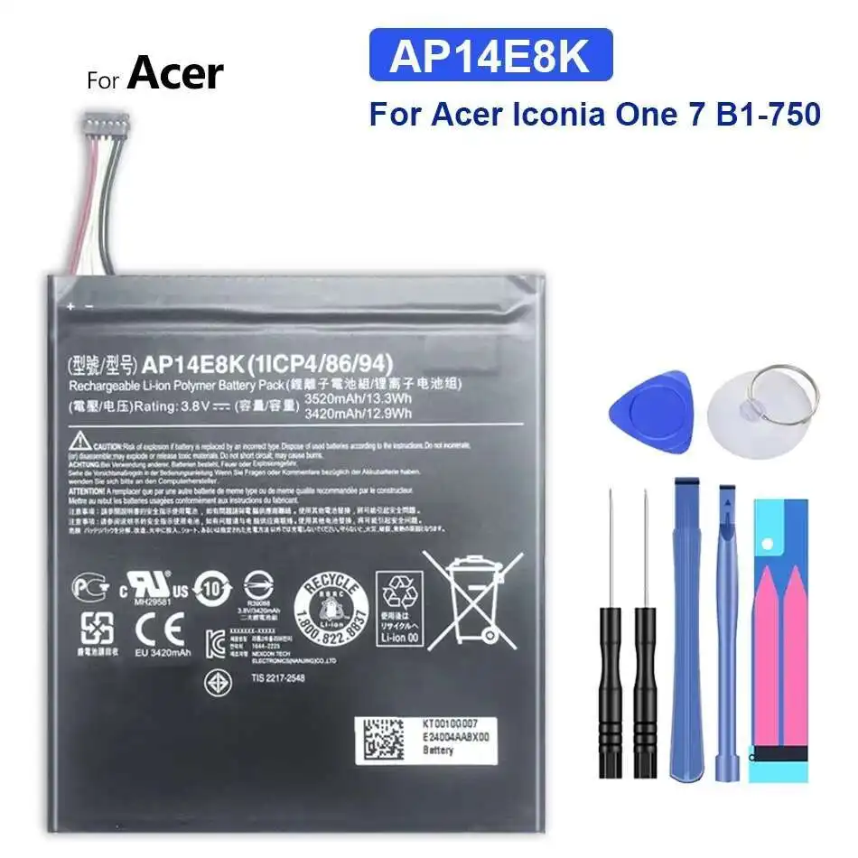 Безопасный аккумулятор для планшета AP14E8K 3520 мАч для Acer Iconia One 7 B1-750, легкий вес
Безопасный аккумулятор для планшета AP14E8K 3520 мАч для Acer Iconia One 7 B1-750, легкий вес