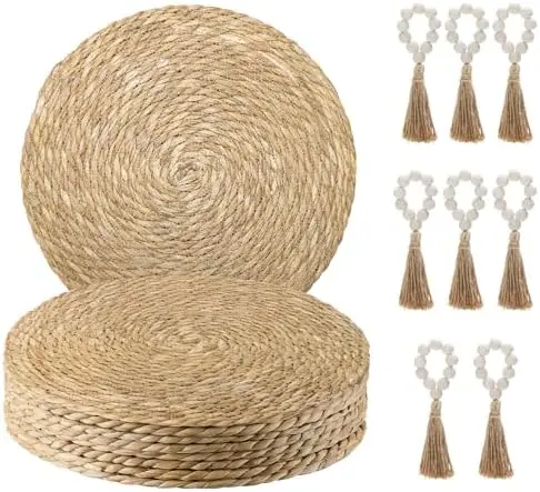 Set of 8 Natural Water Hyacinth Placemats & Napkin Rings – Round Rattan Table Decor for Kitchen Dining
Set of 8 Natural Water Hyacinth Placemats & Napkin Rings – Round Rattan Table Decor for Kitchen Dining