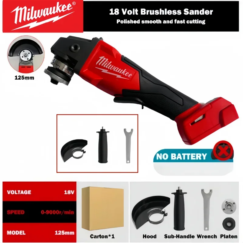 Milwaukee 125MM Brushless Angle Grinder Cordless M14 Polishing Machine Cutting Variable Speed 18V Rechargeable Electric Tools
Milwaukee 125MM Brushless Angle Grinder Cordless M14 Polishing Machine Cutting Variable Speed 18V Rechargeable Electric Tools