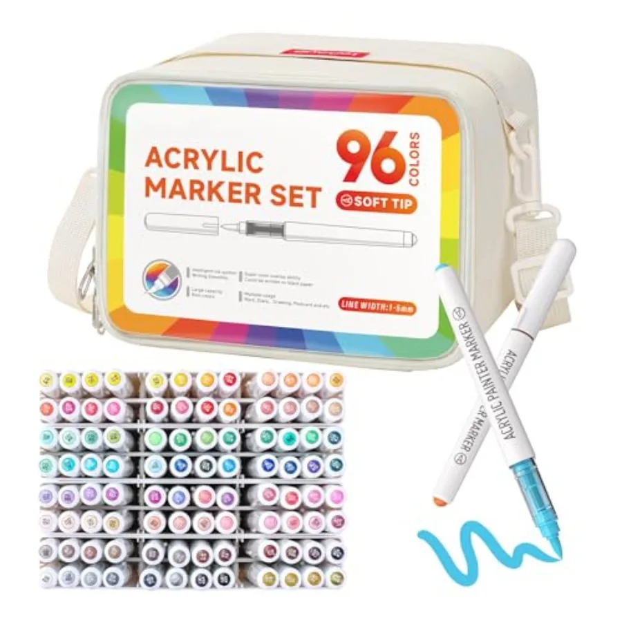 96 Colors Acrylic Paint Markers Soft Brush Tip with Carrying Case Quick Dry Waterproof for Rock Wood Glass Fabric Canvas Cerami
96 Colors Acrylic Paint Markers Soft Brush Tip with Carrying Case Quick Dry Waterproof for Rock Wood Glass Fabric Canvas Cerami