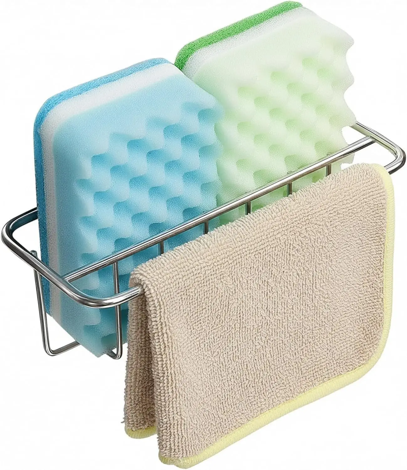 2-in-1 Adhesive Kitchen Sink Sponge Holder with Dish Cloth Hanger, 304 Stainless Steel Rust Proof for Kitchen Organization
2-in-1 Adhesive Kitchen Sink Sponge Holder with Dish Cloth Hanger, 304 Stainless Steel Rust Proof for Kitchen Organization