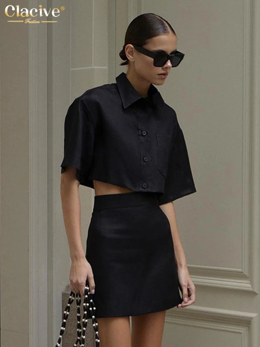 Clacive Summer Loose Black 2 Piece Sets Woman Outfit 2025 Fashion Short Sleeve Crop Shirt With High Waist Mini Skirt Set Female
Clacive Summer Loose Black 2 Piece Sets Woman Outfit 2025 Fashion Short Sleeve Crop Shirt With High Waist Mini Skirt Set Female