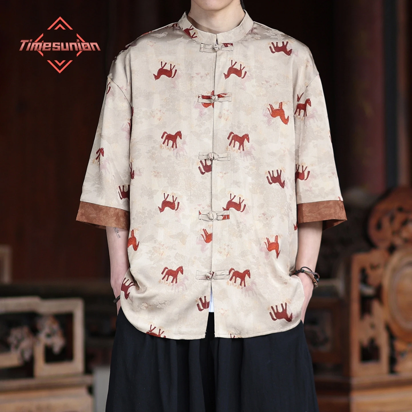 Chinese Style Men's Short Sleeve Shirt with Horse Jacquard Decorations and Asian Size Single Button Beach Casual Top
Chinese Style Men's Short Sleeve Shirt with Horse Jacquard Decorations and Asian Size Single Button Beach Casual Top