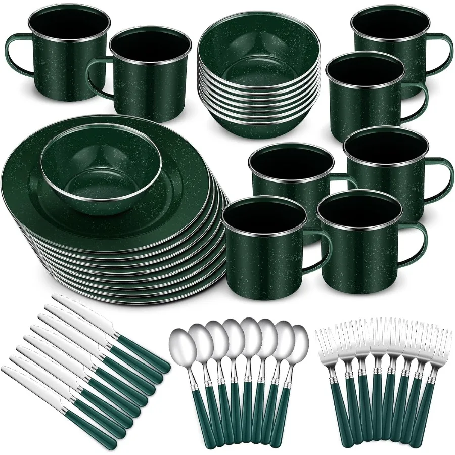 Nuogo 48 Pcs Enamel Camping Tableware Set with 12 oz Coffee Mugs 10.5 Inch Camping Plates 6 Inch Bowls and Complete Utensils Ki
Nuogo 48 Pcs Enamel Camping Tableware Set with 12 oz Coffee Mugs 10.5 Inch Camping Plates 6 Inch Bowls and Complete Utensils Ki