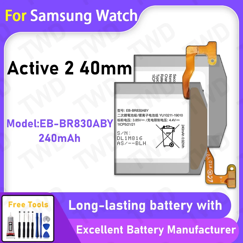 100% New 240mAh EB-BR830ABY Battery For Samsung Active 2 40mm Battery Replacement Bateria+Free Tools
100% New 240mAh EB-BR830ABY Battery For Samsung Active 2 40mm Battery Replacement Bateria+Free Tools
