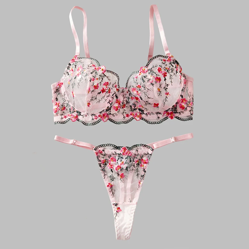 Women's Lingerie Sets Floral Embroidered Bra and Panties Set Sweet Pink Mesh Underwear French Style Ultrathin Sexy Lingerie
Women's Lingerie Sets Floral Embroidered Bra and Panties Set Sweet Pink Mesh Underwear French Style Ultrathin Sexy Lingerie