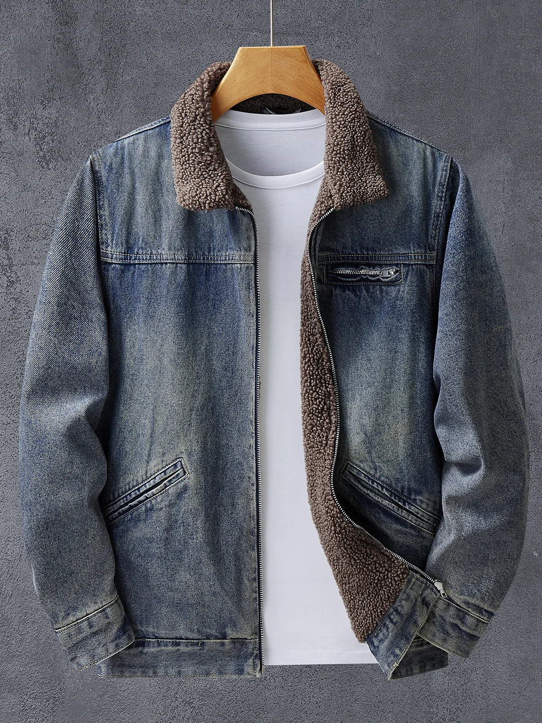 Retro American Waed Thiened Lamb Velvet Denim Jaet Men's Cotton Coat Winter Warm Collar Jaet Men's Long Sve Zipper
Retro American Waed Thiened Lamb Velvet Denim Jaet Men's Cotton Coat Winter Warm Collar Jaet Men's Long Sve Zipper