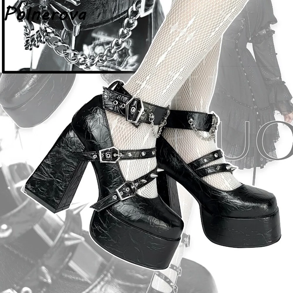 Spider Chain Platform Mary Janes Pumps Multi Spiked Buckle Ankle Strap Chunky High Heel Shoes Black White Gothic Punk Shoes
Spider Chain Platform Mary Janes Pumps Multi Spiked Buckle Ankle Strap Chunky High Heel Shoes Black White Gothic Punk Shoes
