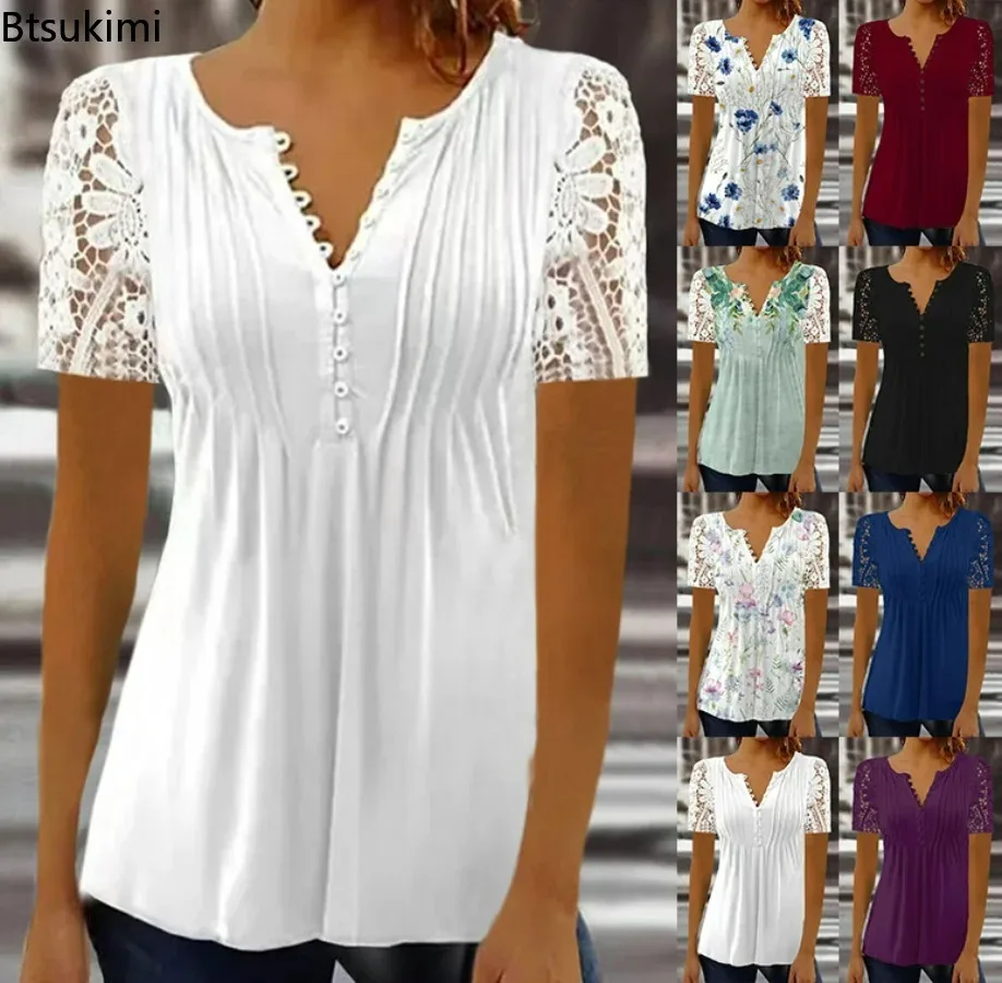 2024Women's Summer Casual Short Sleeve T-shirt Tops V Neck Lace Design Flower Print Summer Soft Loose T-shirt Women Clothing 5XL
2024Women's Summer Casual Short Sleeve T-shirt Tops V Neck Lace Design Flower Print Summer Soft Loose T-shirt Women Clothing 5XL