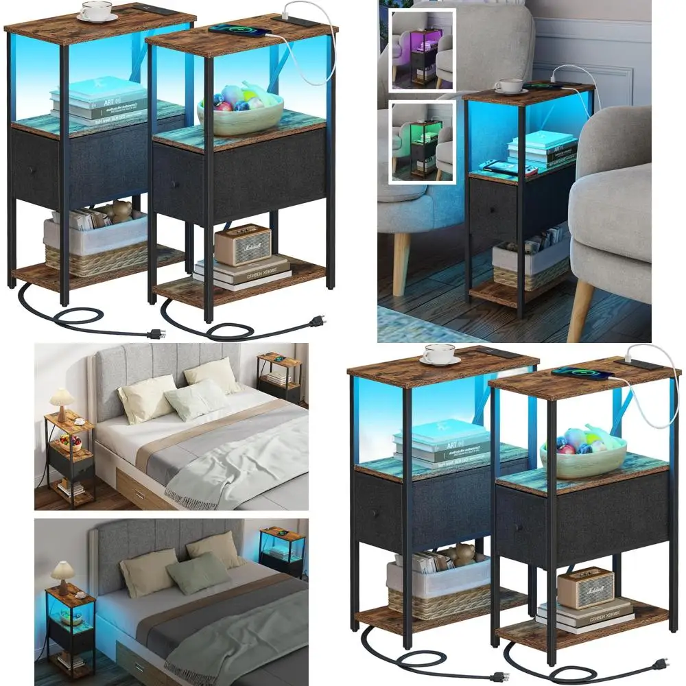 Dual Charging Station Nightstands with Outlets, Cloth Drawers, for Living Room and Bedroom, Brown & Black TB01BB059K
Dual Charging Station Nightstands with Outlets, Cloth Drawers, for Living Room and Bedroom, Brown & Black TB01BB059K