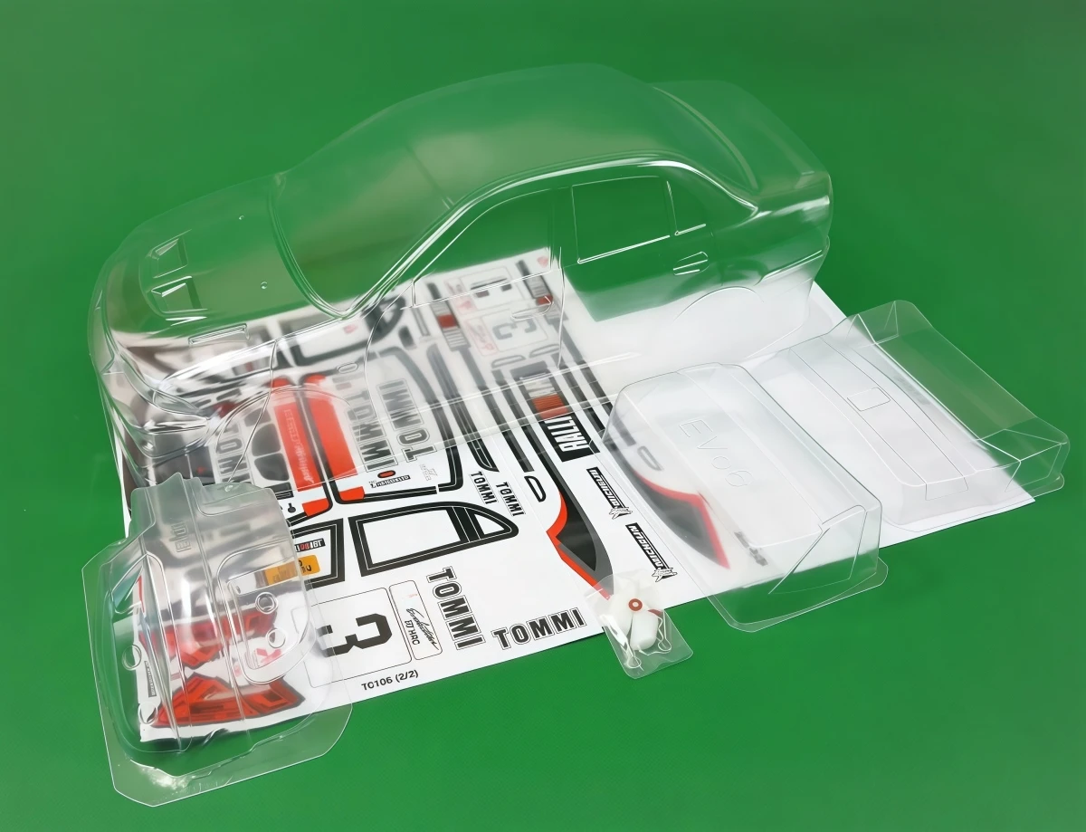 1/10 Lancer Evolution 6 WRC Rally Clear Body Shell 190mm Width 258mm WB w/ Light Buckets, Rear Wing, 3D Print Mirrors and Decals
1/10 Lancer Evolution 6 WRC Rally Clear Body Shell 190mm Width 258mm WB w/ Light Buckets, Rear Wing, 3D Print Mirrors and Decals