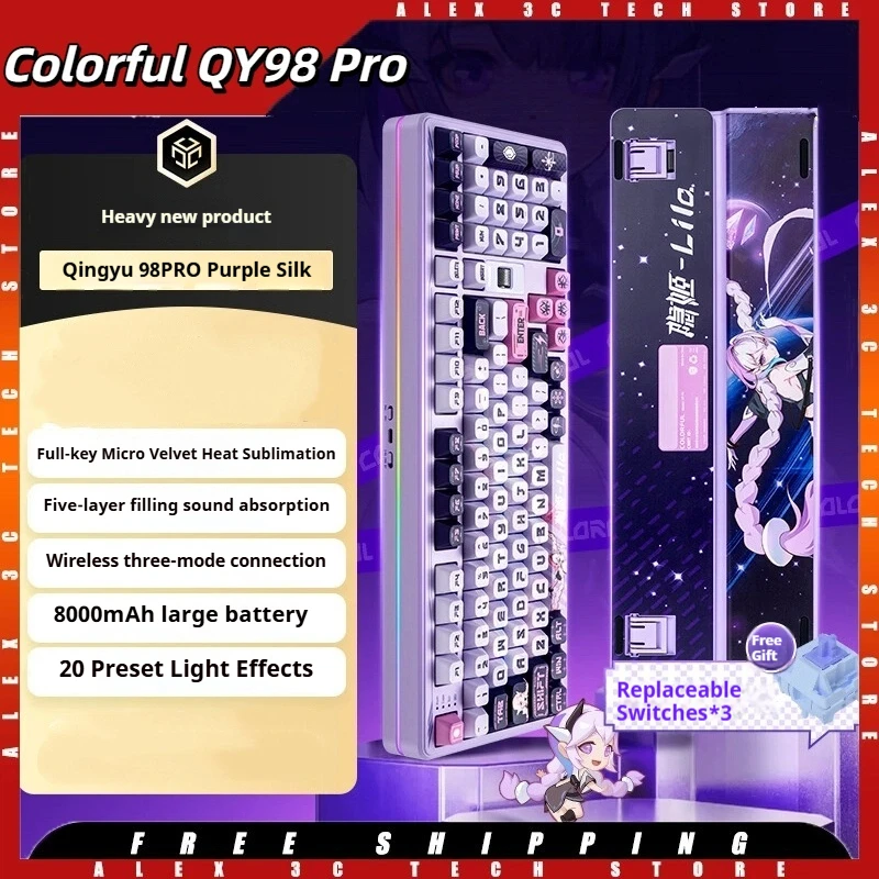 Colorful QY98 Pro Wireless Mechanical Keyboard Lila Joint Bluetooth PBT Keycaps Full Keys Hot-Swap Gasket 8000 mAh for Gaming PC
Colorful QY98 Pro Wireless Mechanical Keyboard Lila Joint Bluetooth PBT Keycaps Full Keys Hot-Swap Gasket 8000 mAh for Gaming PC