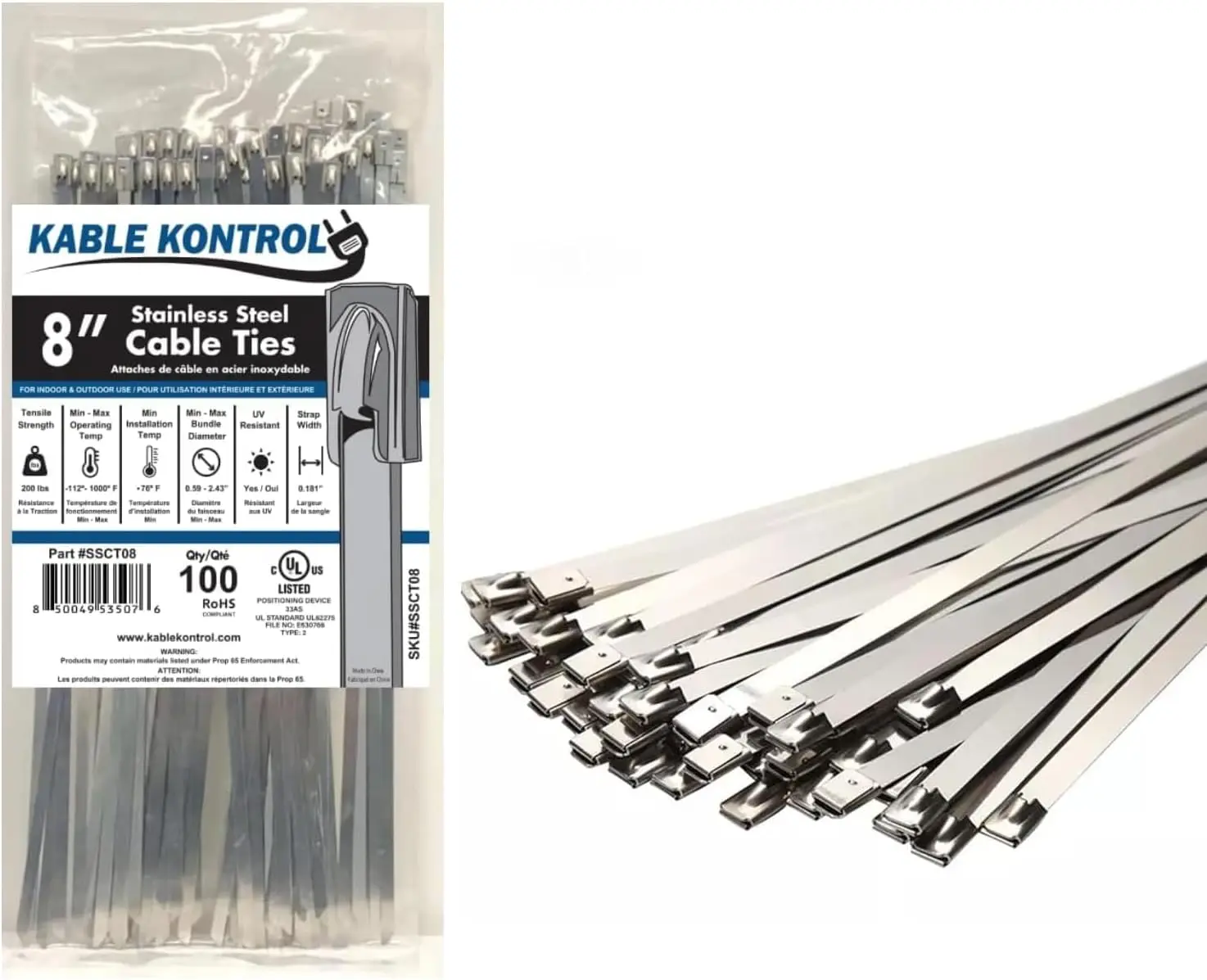 Stainless Steel Zip Ties 8 Inch 100 Pack, 200 lbs Tensile Strength, Heavy Duty Cable Ties for Exhaust Wrap, Indoor/Outdoor Use
Stainless Steel Zip Ties 8 Inch 100 Pack, 200 lbs Tensile Strength, Heavy Duty Cable Ties for Exhaust Wrap, Indoor/Outdoor Use