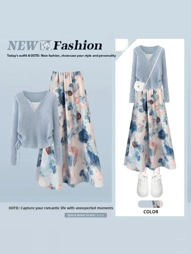 Blue Sweet Knitted Illusion Two-Piece Set Long Sleeve Pleated Top Spring Summer Atmosphere Gradient Half Skirt Ensemble
Blue Sweet Knitted Illusion Two-Piece Set Long Sleeve Pleated Top Spring Summer Atmosphere Gradient Half Skirt Ensemble