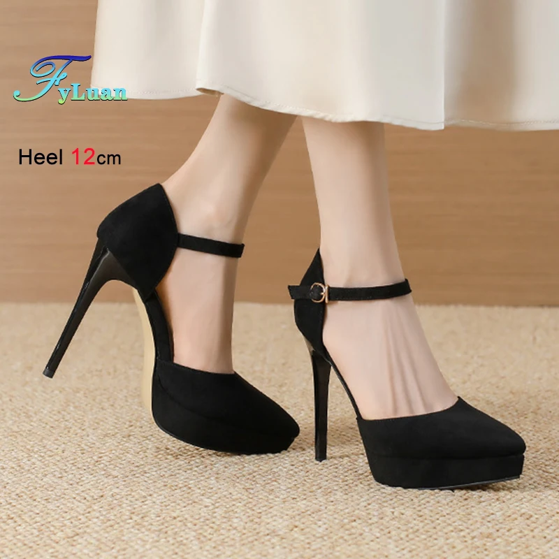 Черные универсальные женские босоножки на высоком каблуке 12 см, абрикосовые замшевые туфли с острым носком и ремешком на щиколотке, женские туфли на шпильке
Черные универсальные женские босоножки на высоком каблуке 12 см, абрикосовые замшевые туфли с острым носком и ремешком на щиколотке, женские туфли на шпильке