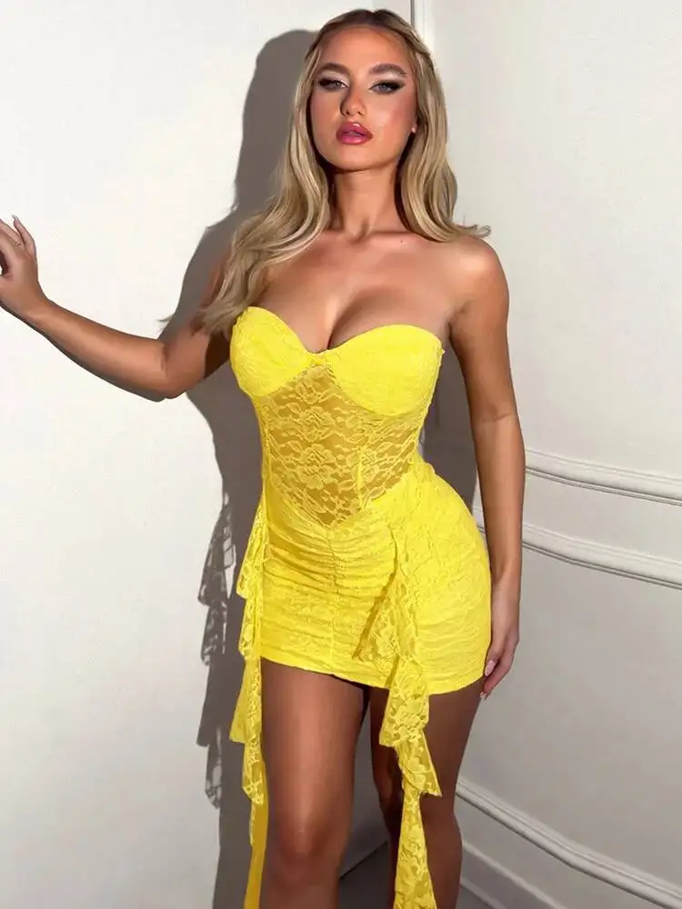 Mozision Lace Ruffle Sexy Mini Dress Women Summer New Off-shoulder Backless Sleeveless Draped Ruched Beach Club Long Dress
Mozision Lace Ruffle Sexy Mini Dress Women Summer New Off-shoulder Backless Sleeveless Draped Ruched Beach Club Long Dress