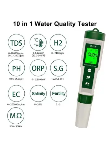 10 in 1 Water Quality Monitor PH/EC/TDS/ORP/H2/Fertile/Salinity/S.G/Resistivity/Temp Multifunction Tester for Aquariums Pools