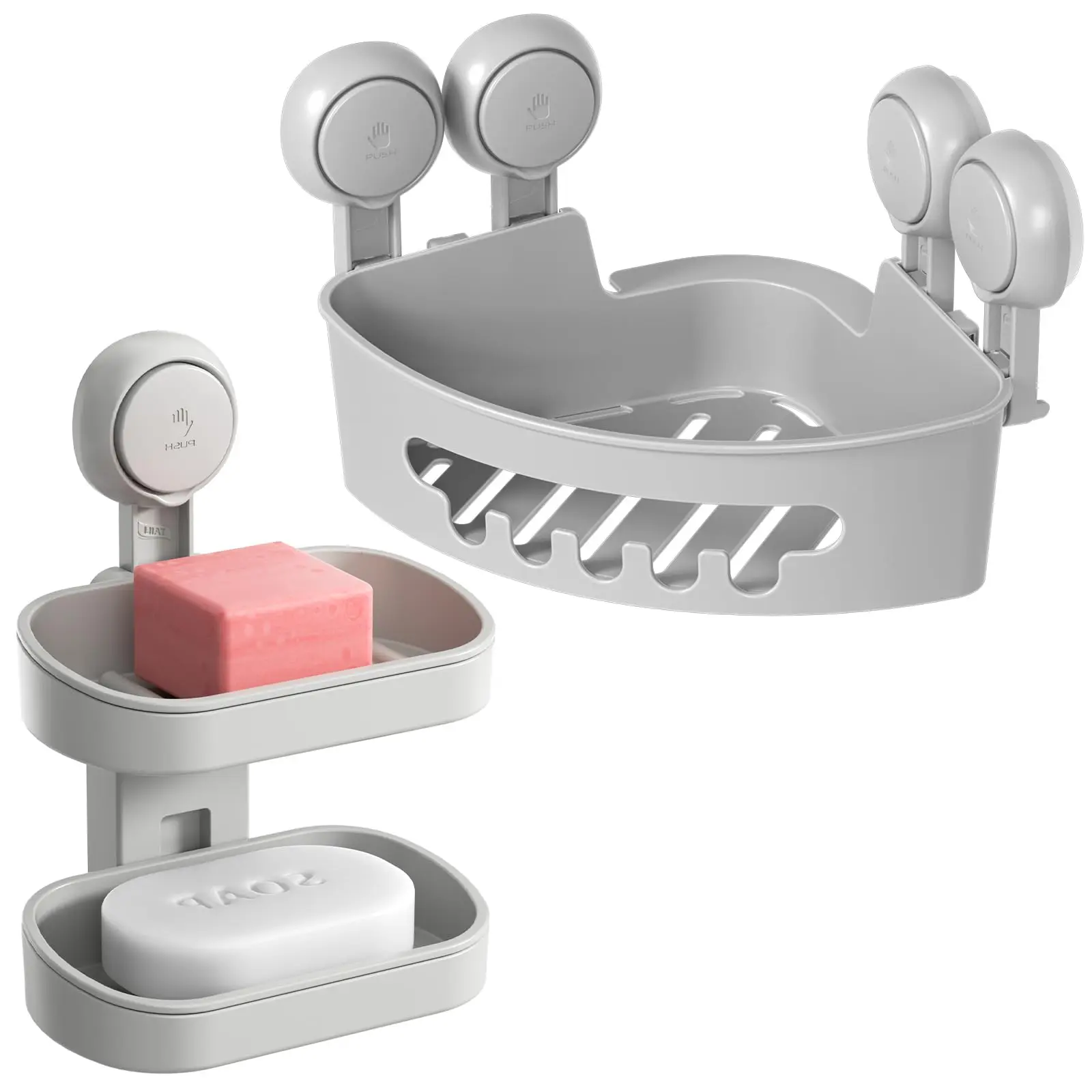 Corner Shower Caddy With Suction Cups Double Layer Soap Dish Wall Mounted Plastic Organizer Grey
Corner Shower Caddy With Suction Cups Double Layer Soap Dish Wall Mounted Plastic Organizer Grey