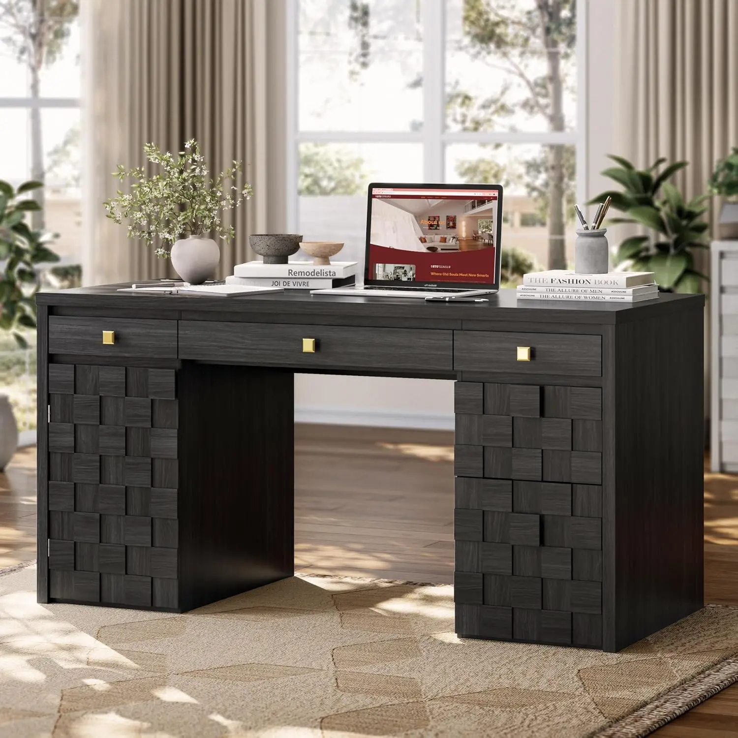 58" Executive Desk Drawers Charging Station Keyboard Tray File Cabinet Adjustable Shelf Office, Customized
58" Executive Desk Drawers Charging Station Keyboard Tray File Cabinet Adjustable Shelf Office, Customized