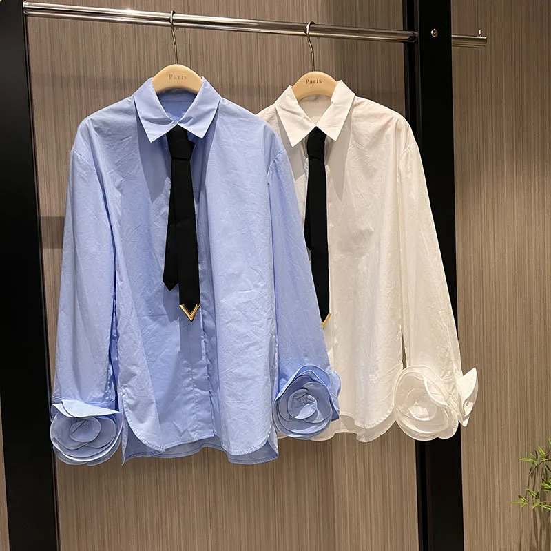 Fashion 2 Color Pure Cotton Stereoscopic Rose Shirt Women Sweet Long Sleeve Lapel Tie Blouse Elegant Single Breasted Top New 24
Fashion 2 Color Pure Cotton Stereoscopic Rose Shirt Women Sweet Long Sleeve Lapel Tie Blouse Elegant Single Breasted Top New 24