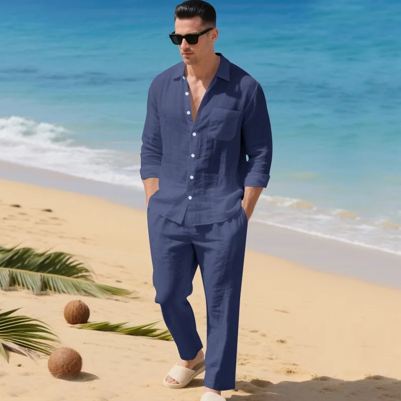 Men's Autumnal Linen Casual Wear Set Loose Fit Long Sve Collared irt And Trousers Ensemble Comfortable Breathable Fabric
Men's Autumnal Linen Casual Wear Set Loose Fit Long Sve Collared irt And Trousers Ensemble Comfortable Breathable Fabric