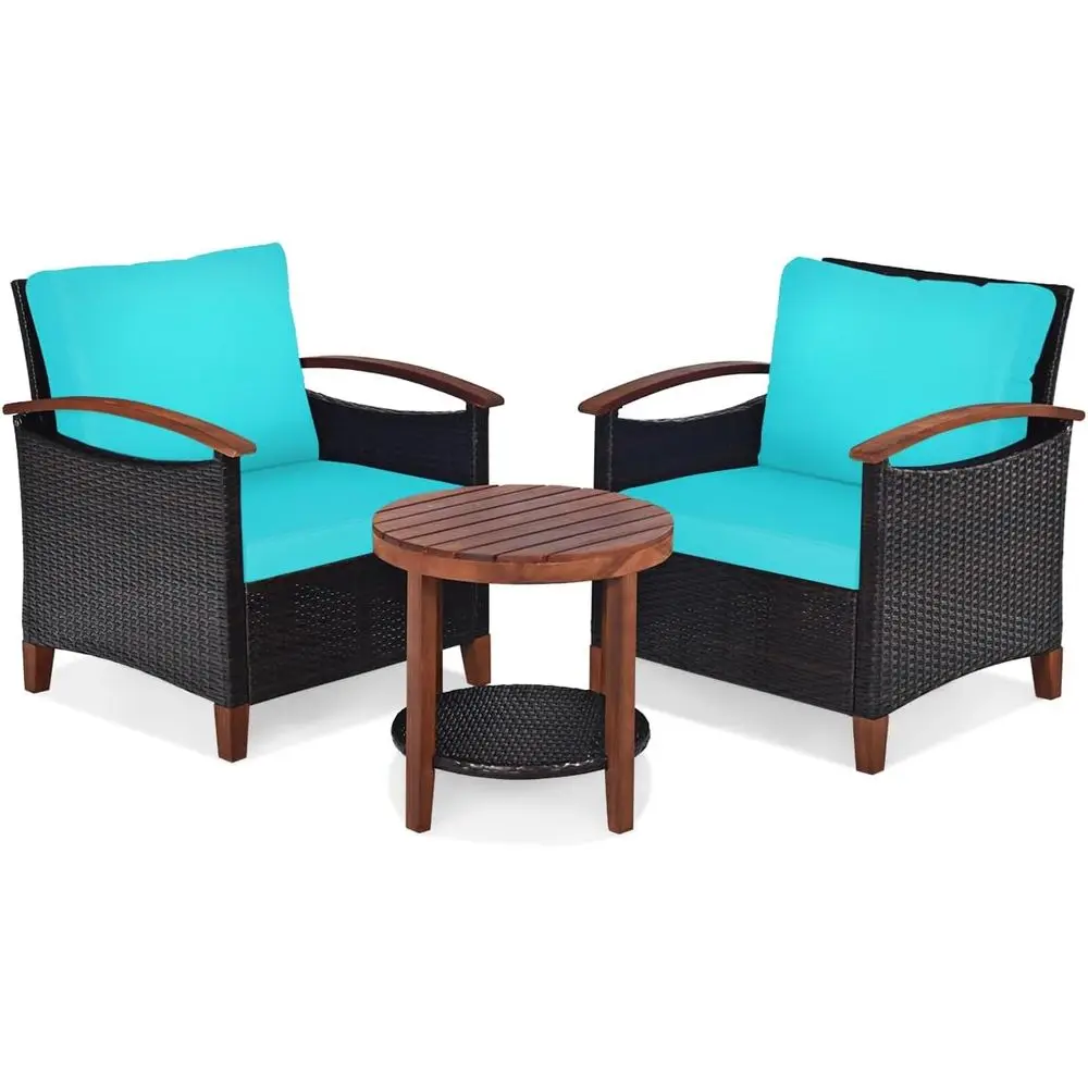 3-Piece Outdoor Patio Furniture Set with Wooden Table, Cushioned Chairs, Weather-Resistant Rattan, Ideal for Balcony, Porch, Bac
3-Piece Outdoor Patio Furniture Set with Wooden Table, Cushioned Chairs, Weather-Resistant Rattan, Ideal for Balcony, Porch, Bac