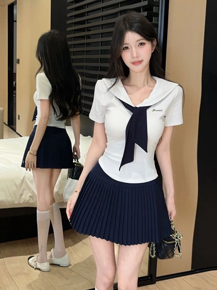 Sweet Pure Desire Preppy Style Navy Collar Color Block T-Shirt Top Skirt Two Piece Set Youthful Fashion College Theme
Sweet Pure Desire Preppy Style Navy Collar Color Block T-Shirt Top Skirt Two Piece Set Youthful Fashion College Theme