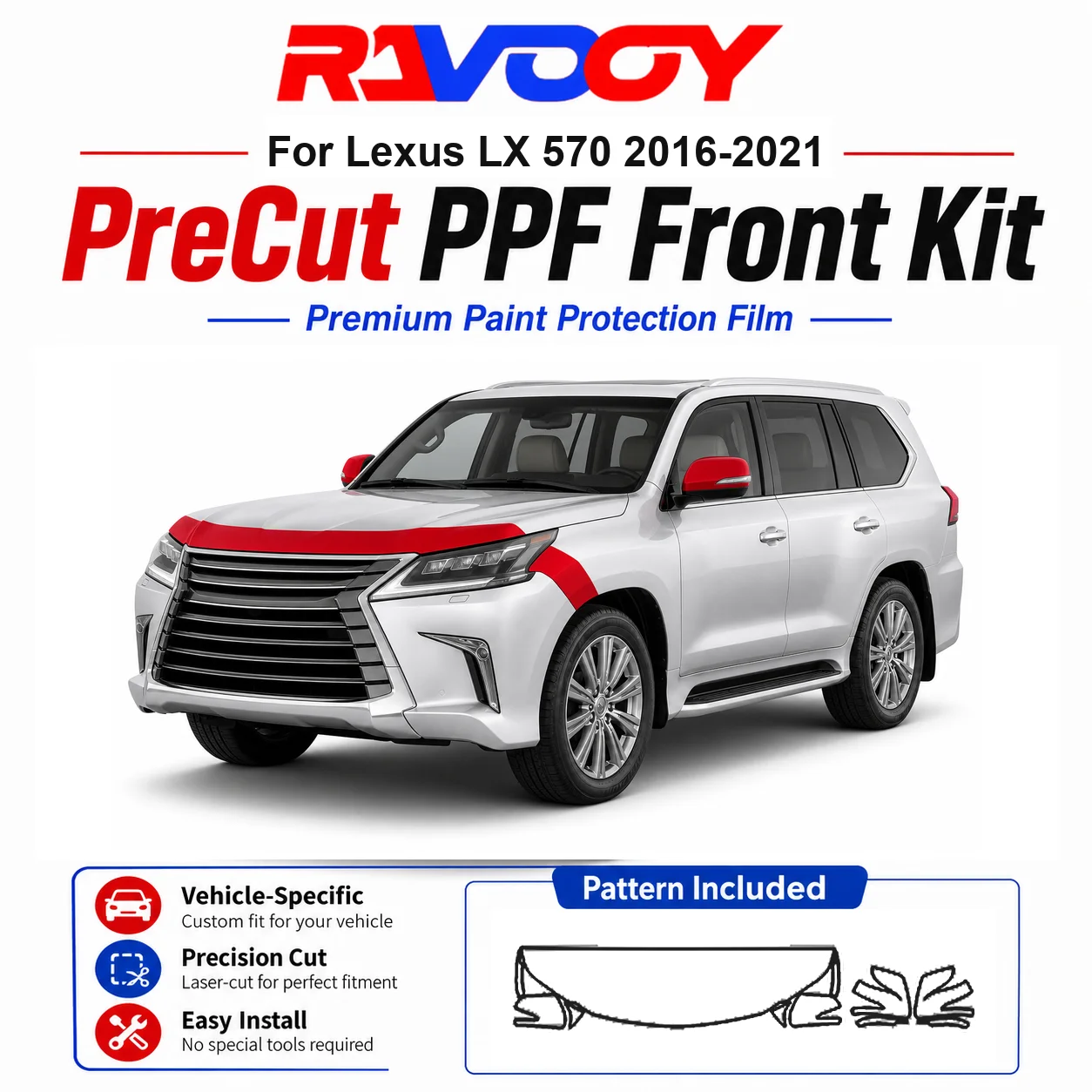 8.5mil TPU Precut PPF Kit For Lexus LX 570 2016-2021 - Hood, Fenders & Mirror Set - Self-Healing Clear Bra Film
8.5mil TPU Precut PPF Kit For Lexus LX 570 2016-2021 - Hood, Fenders & Mirror Set - Self-Healing Clear Bra Film