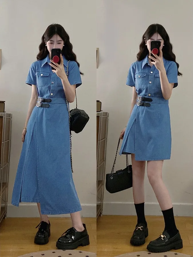 plus Size American Retro Collar Short Sleeve Denim Dress Women Summer New Waist Cinching a Line Skirt Dress
plus Size American Retro Collar Short Sleeve Denim Dress Women Summer New Waist Cinching a Line Skirt Dress