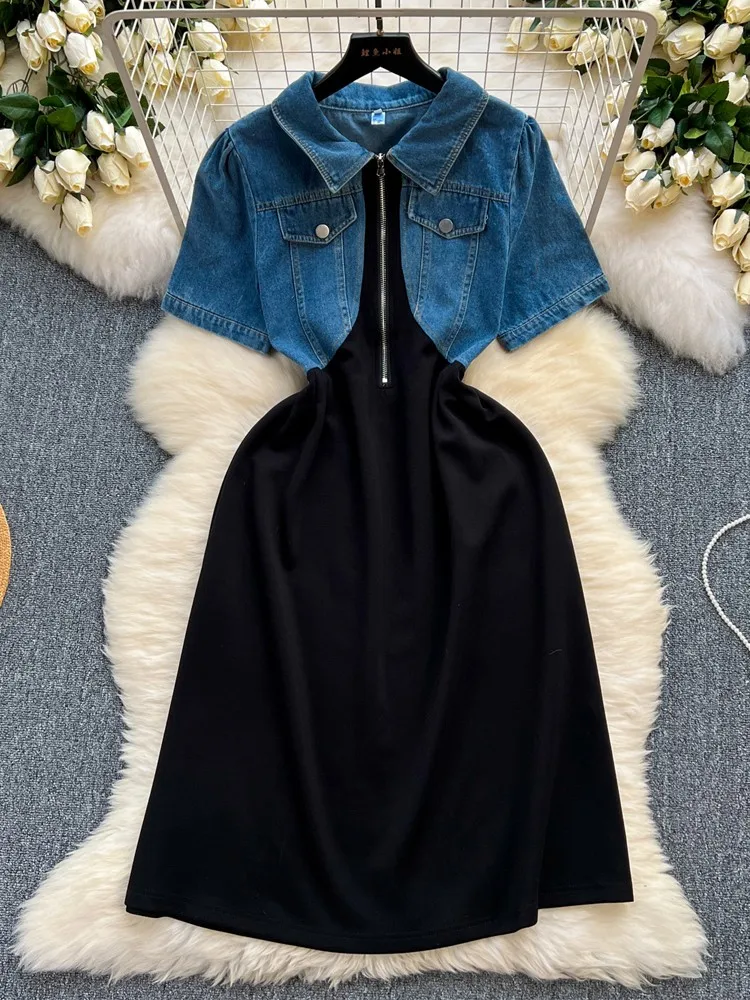 Lusumily New Long Denim Dress Women Patchwork Design Jean Dress Woman Elegant Lapel Lady Casual Female Holiday Vestidos Rober
Lusumily New Long Denim Dress Women Patchwork Design Jean Dress Woman Elegant Lapel Lady Casual Female Holiday Vestidos Rober