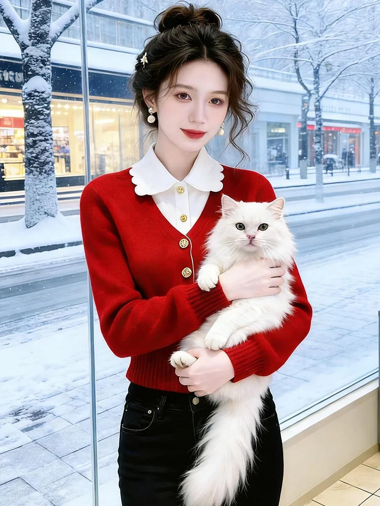 Elegant Fake Two-Piece Knitwear Spring 2026 Women's Fashion Slimming Age-Defying Top Comfortable Breathable Knitted Collar
Elegant Fake Two-Piece Knitwear Spring 2026 Women's Fashion Slimming Age-Defying Top Comfortable Breathable Knitted Collar