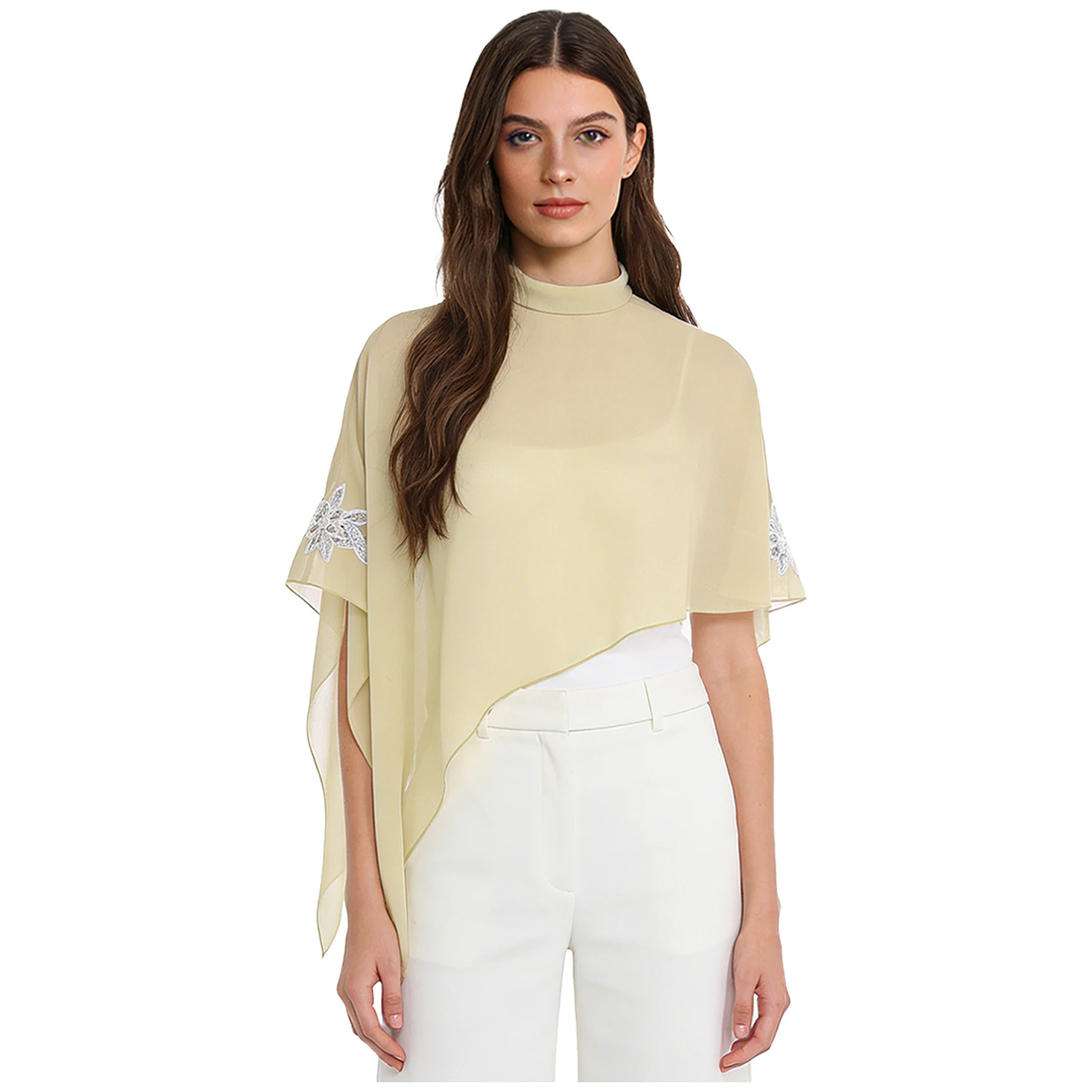 Женская шифоновая накидка с нерегулярной цветочной вышивкой, блузка, топы, шаль с воротником-стойкой, болеро, прозрачное сетчатое пальто, аксессуары для праздничного платья
Женская шифоновая накидка с нерегулярной цветочной вышивкой, блузка, топы, шаль с воротником-стойкой, болеро, прозрачное сетчатое пальто, аксессуары для праздничного платья