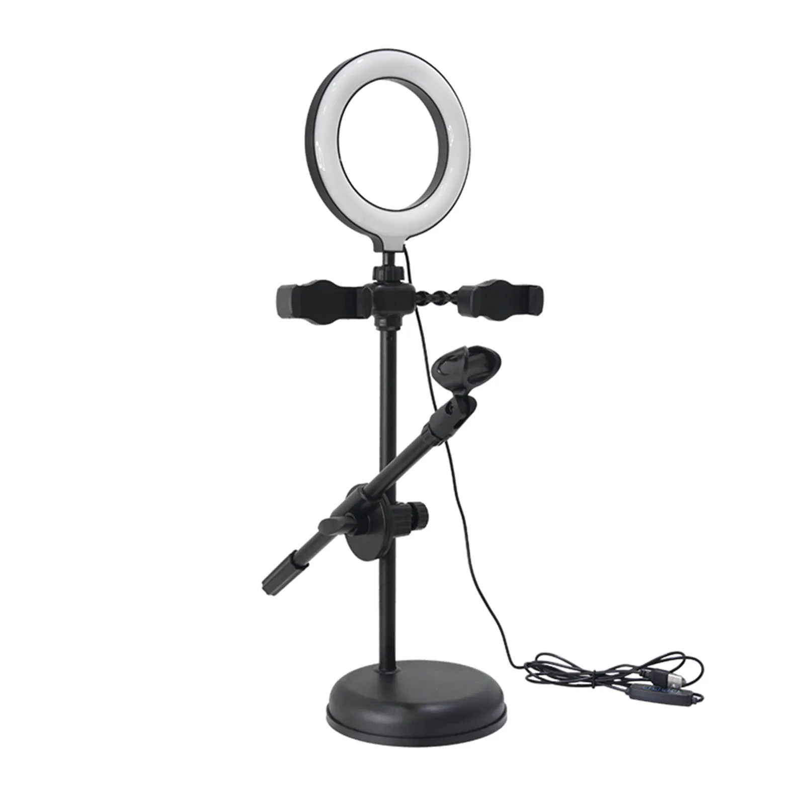 Microphone Holder LED Selfie Ring Lighting Mic Stand Ring Light with Phone Dual Clips Round Base for Camera Photography Video
Microphone Holder LED Selfie Ring Lighting Mic Stand Ring Light with Phone Dual Clips Round Base for Camera Photography Video