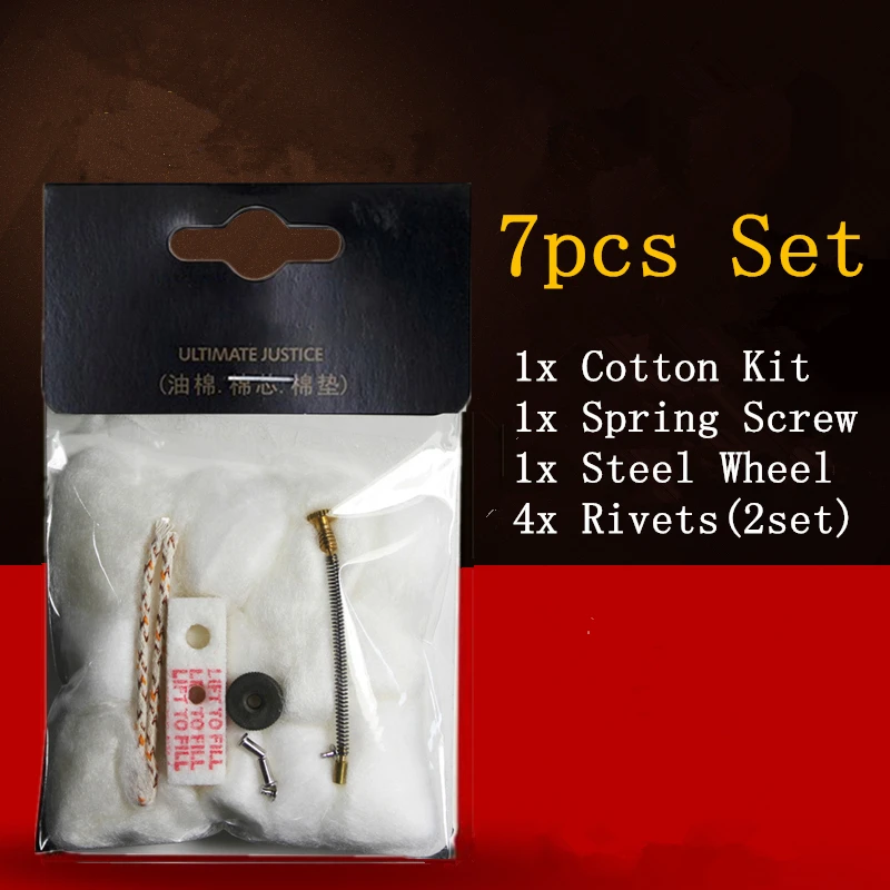 7 In 1 Steel Wheel Rivets Spring Wicks Cotton Felt Set For Zippo Kerosene Gasoline Lighter DIY Repair Replacement Accessories
7 In 1 Steel Wheel Rivets Spring Wicks Cotton Felt Set For Zippo Kerosene Gasoline Lighter DIY Repair Replacement Accessories