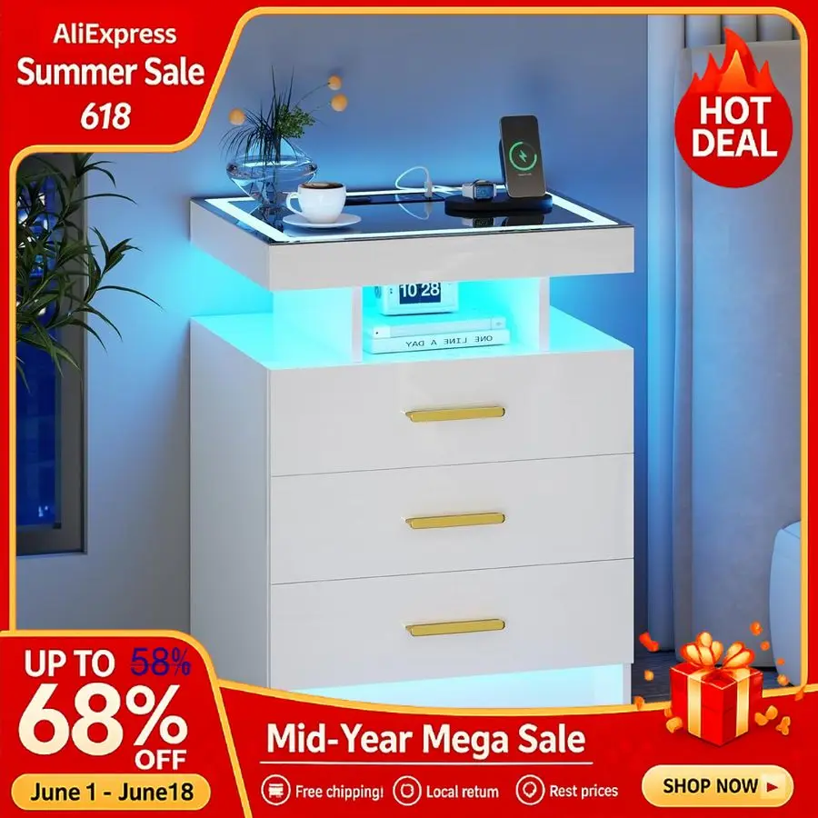 White Night Stand with Wireless Charging Station,Smart Bedside Table with 3 Drawers,Glass Top End Table with 3 Color, Custom
White Night Stand with Wireless Charging Station,Smart Bedside Table with 3 Drawers,Glass Top End Table with 3 Color, Custom