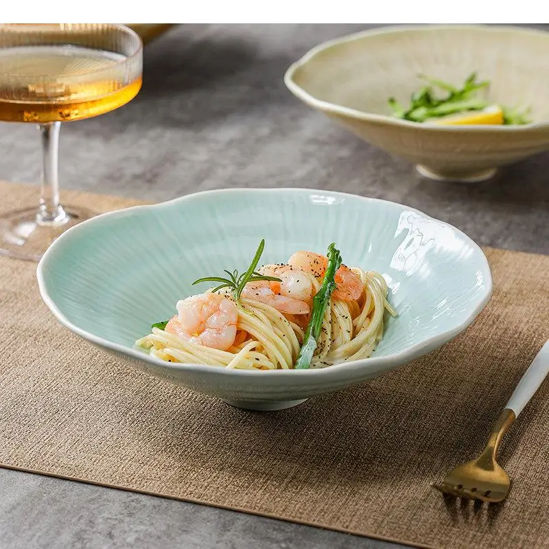 Simple Ceramic Pasta Ramen Noodle Bowls Cooking Plate Restaurant Irregular Shape Tableware Fruit Salad Plates Soup Bowl
Simple Ceramic Pasta Ramen Noodle Bowls Cooking Plate Restaurant Irregular Shape Tableware Fruit Salad Plates Soup Bowl