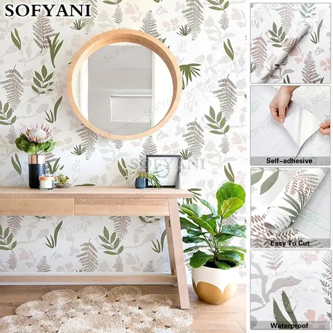 Modern Leaf Contact Paper Wardrobe Renovation Self Adhesive Wallpaper For Bathroom Wall Decor Floral Peel And Stick Wallpapers