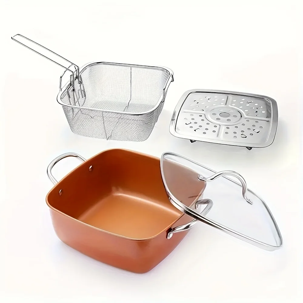 Brand new square aluminum non-stick household frying pan, flat-bottom pan, frying pan, and steamer (suitable for 2-4 people)
Brand new square aluminum non-stick household frying pan, flat-bottom pan, frying pan, and steamer (suitable for 2-4 people)