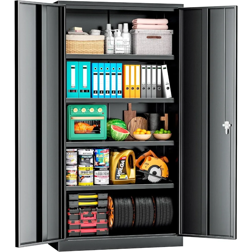 Metal Garage Storage Cabinet with Lock, 72"×36"×18" Metal Storage Cabinets with 2 Doors and 4 Shelves, Black Locking
Metal Garage Storage Cabinet with Lock, 72"×36"×18" Metal Storage Cabinets with 2 Doors and 4 Shelves, Black Locking