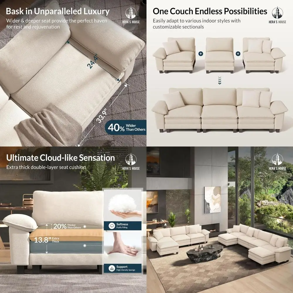 Oversized L-Shaped Couch, 4-Seat Deep Seating Sofa with Ottoman, Plush Cloud-Like Comfort, Chenille Beige
Oversized L-Shaped Couch, 4-Seat Deep Seating Sofa with Ottoman, Plush Cloud-Like Comfort, Chenille Beige