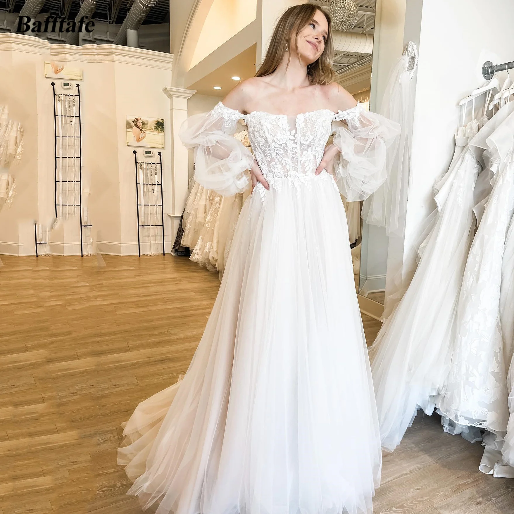 Bafftafe A Line Appliques Lace Bride Wedding Dresses Puffy Long Sleeves Beach Bridal Gowns Princess Formal Women Party Dress
Bafftafe A Line Appliques Lace Bride Wedding Dresses Puffy Long Sleeves Beach Bridal Gowns Princess Formal Women Party Dress
