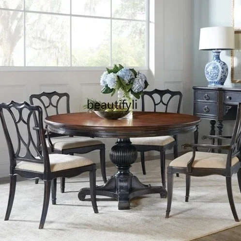 American retro old dining table household solid wood table chair combination round dining table2936
American retro old dining table household solid wood table chair combination round dining table2936