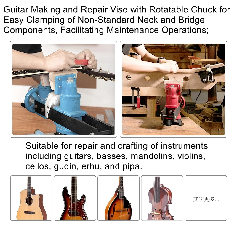 Instrument Repair Vise for Acoustic and Electric Guitars 360° Rotatable Bench Vise Woodworking Tool for Guitar Construction
Instrument Repair Vise for Acoustic and Electric Guitars 360° Rotatable Bench Vise Woodworking Tool for Guitar Construction