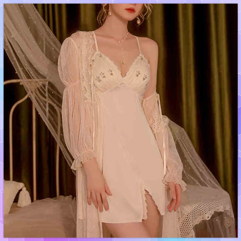 Sexy Tempting Robe Women's Nightgown Girl With Open Back Fragmented Flowers Chest Pads V Neck Sexy Hemline Forking Night Dress E
Sexy Tempting Robe Women's Nightgown Girl With Open Back Fragmented Flowers Chest Pads V Neck Sexy Hemline Forking Night Dress E