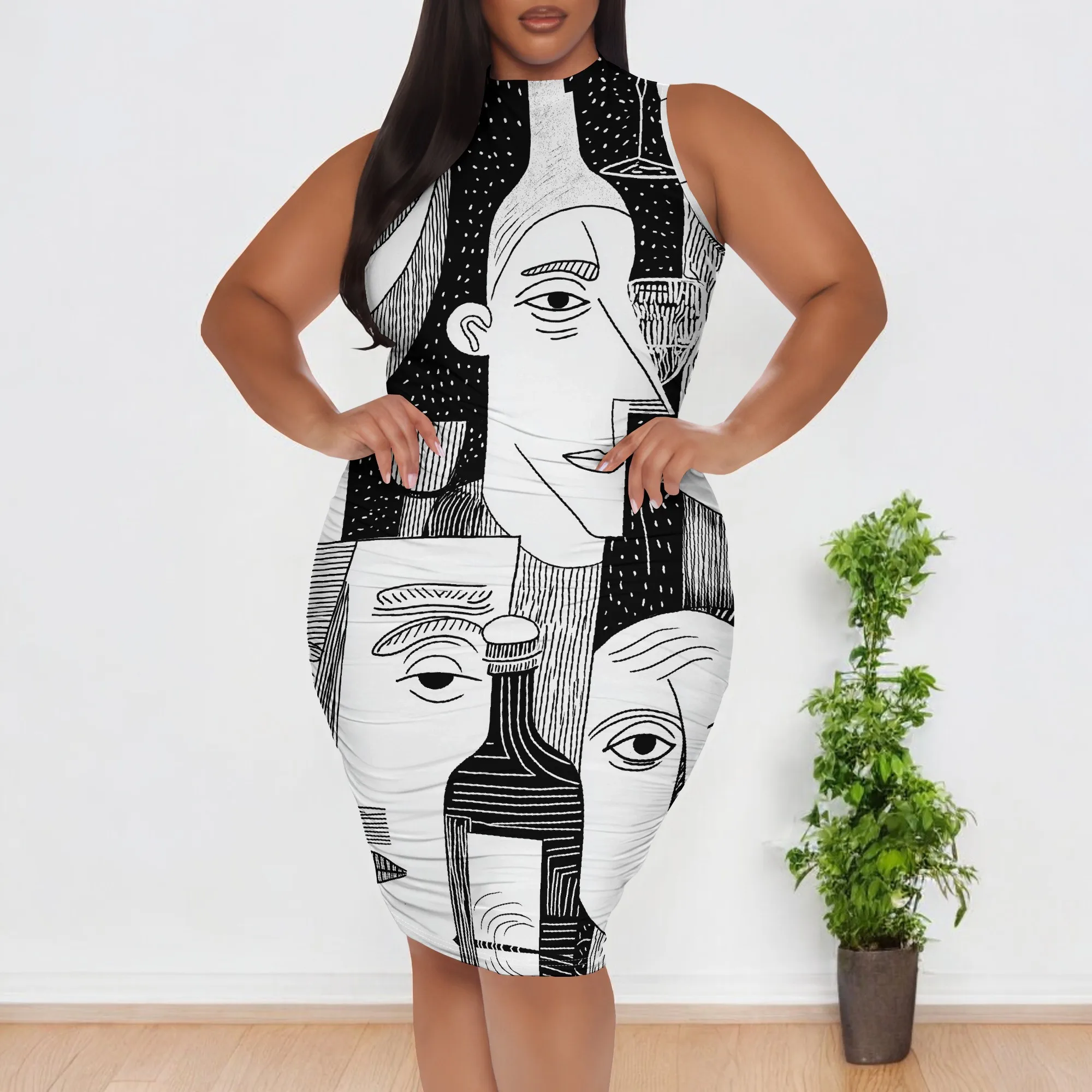 Plus Size Abstract Face Bodycon Dress XL-6XL Black & White Line Art Style for Gallery or Fashion Street Look
Plus Size Abstract Face Bodycon Dress XL-6XL Black & White Line Art Style for Gallery or Fashion Street Look