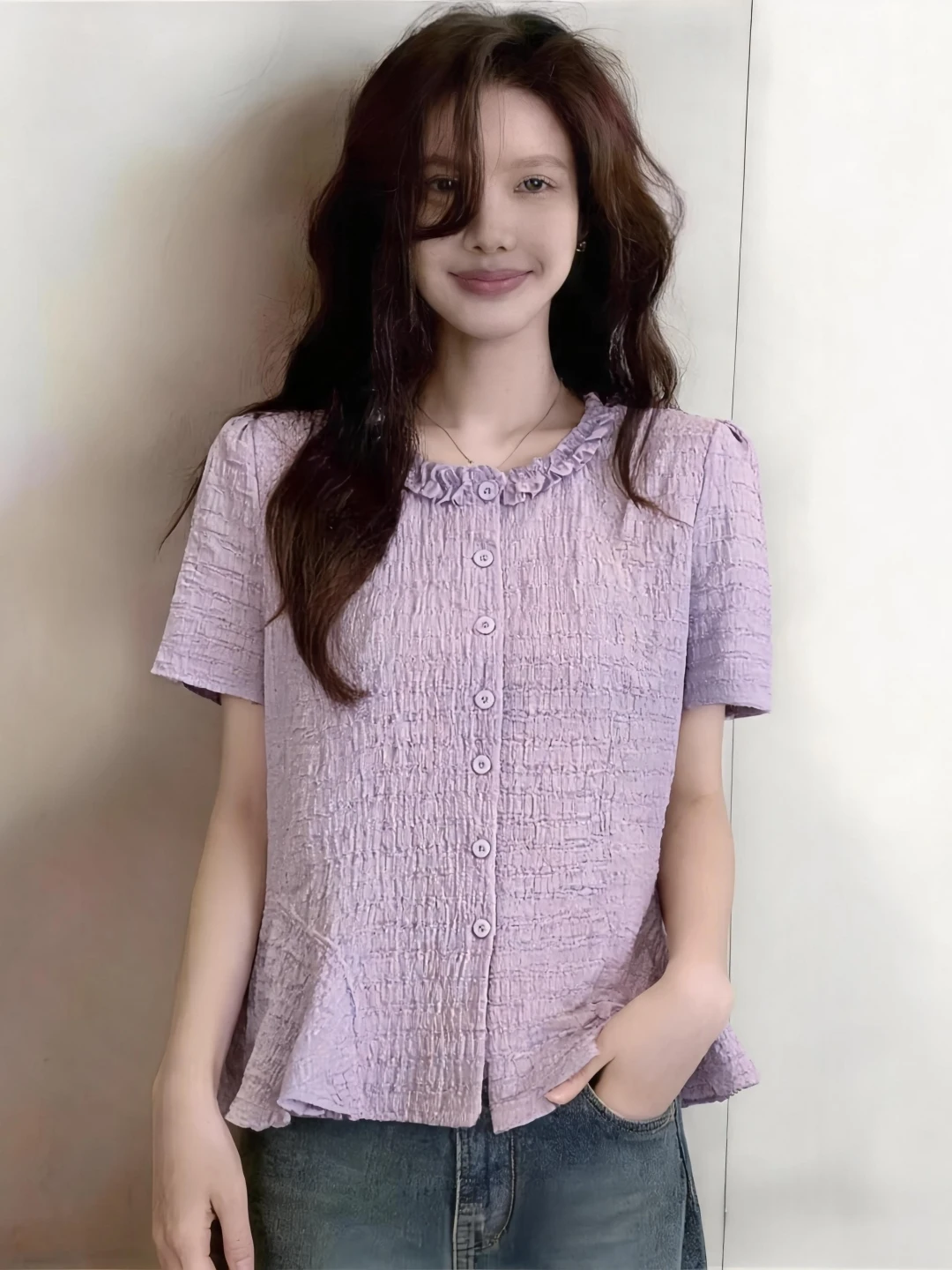 Purple Short Sleeve T-Shirt Women's Summer New Style plus Size Slimming Earlet Base Shirt Small Top Commute Style Loose Fit
Purple Short Sleeve T-Shirt Women's Summer New Style plus Size Slimming Earlet Base Shirt Small Top Commute Style Loose Fit