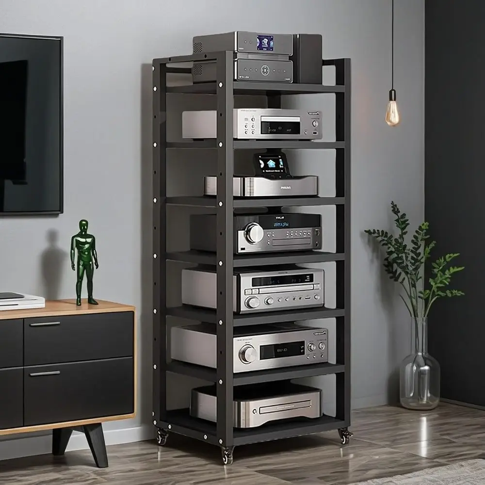 7-Tier Adjustable Audio Rack with Wheels for Home and Office Media Storage
7-Tier Adjustable Audio Rack with Wheels for Home and Office Media Storage
