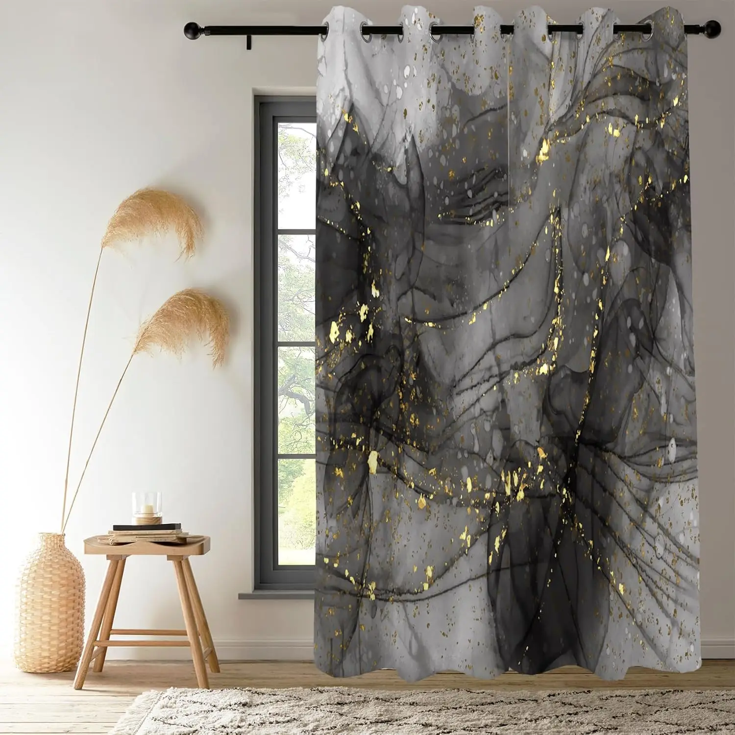 Renaiss Black And Gold Marble Blackout Curtains, Gray Black Luxury Marble Golden Splash Window Curtains Modern Aesthetic
Renaiss Black And Gold Marble Blackout Curtains, Gray Black Luxury Marble Golden Splash Window Curtains Modern Aesthetic