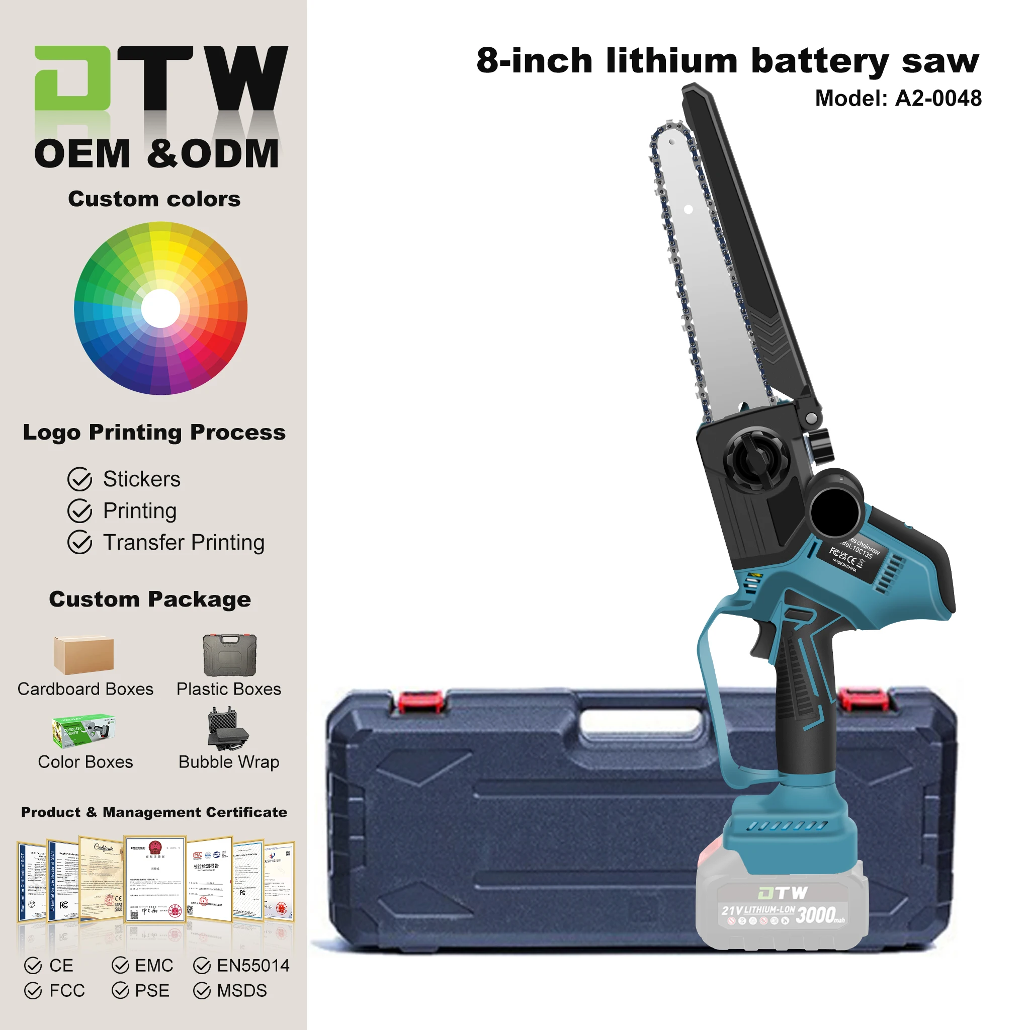 Professional New Model 8 Inch Electric Power Tools 21V Lithium Battery Handheld Cordless Chainsaw
Professional New Model 8 Inch Electric Power Tools 21V Lithium Battery Handheld Cordless Chainsaw