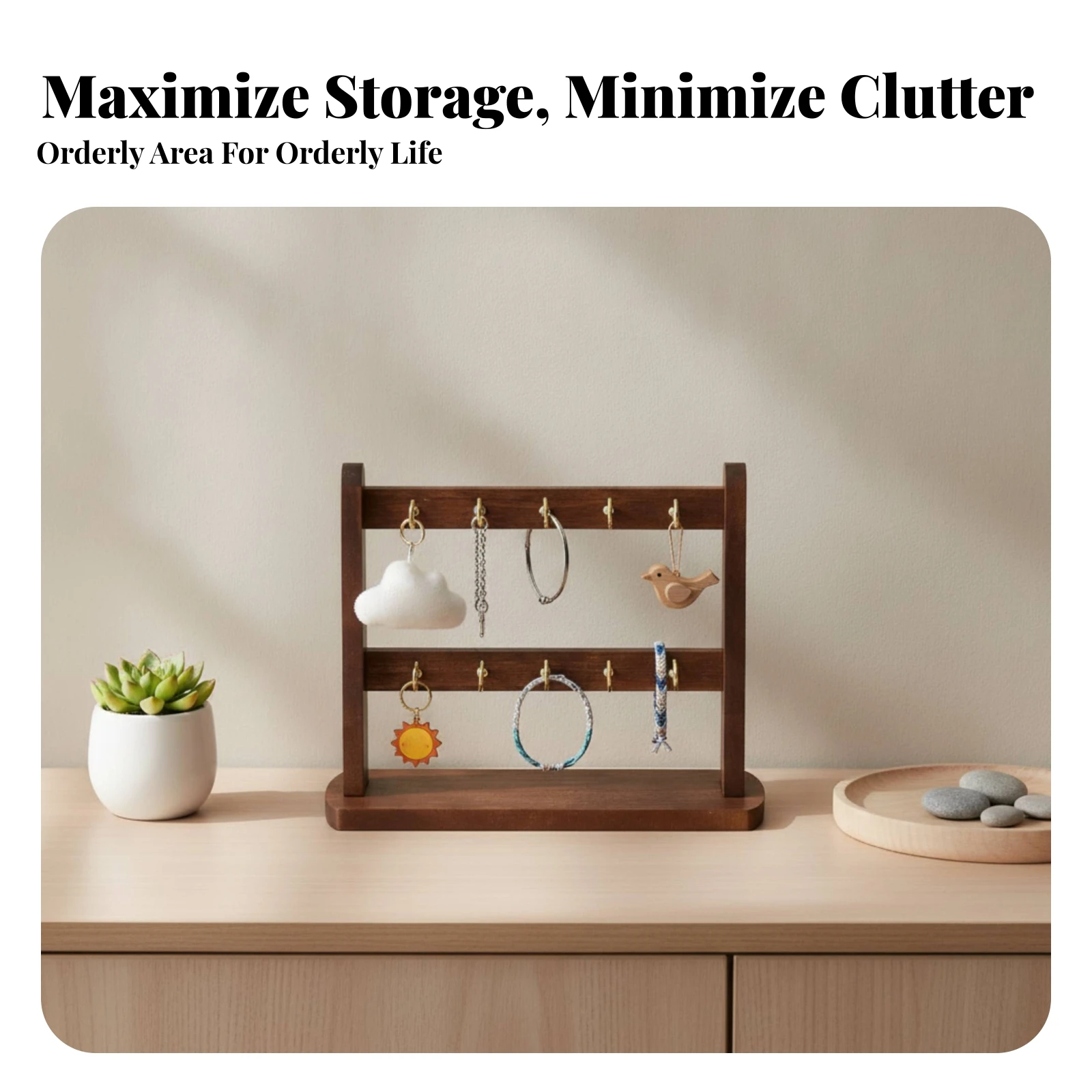 Wooden Key Rack Metal Hooks Tabletop Key Holder Wooden Display Rack Walnut-Colored Home Organizer Flat Base for Storage
Wooden Key Rack Metal Hooks Tabletop Key Holder Wooden Display Rack Walnut-Colored Home Organizer Flat Base for Storage
